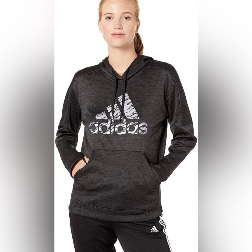 Adidas Sweatshirt Black & Purple Logo Fleece Hoodie! Size XS.